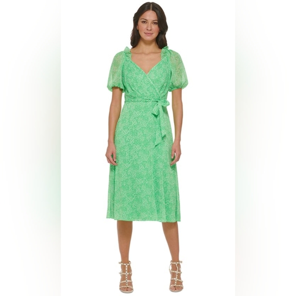 Dkny Dresses & Skirts - DKNY Ruffled Neck Green Chiffon Dress